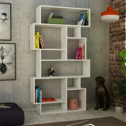 MARFA Bibliothèques En Bois|Bibliothèques En Bois|Bibliothèque gris foncé design à étagères décalées