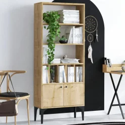 JENA Bibliothèques En Bois|Bibliothèques En Bois|Bibliothèque moderne effet bois clair - séparateurs livres