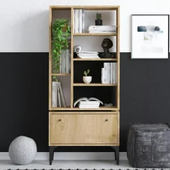 JENA Bibliothèques En Bois|Bibliothèques En Bois|Bibliothèque salon effet bois clair multi-rangements