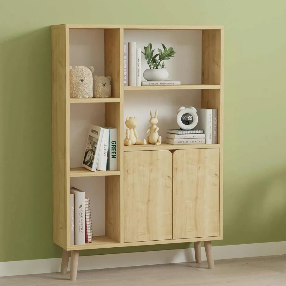 MARFA Bibliothèques En Bois|Bibliothèques En Bois|Bibliothèque scandinave effet bois clair 2 portes