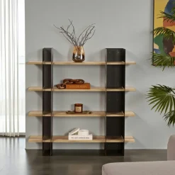 JENA Bibliothèques En Métal|Bibliothèques En Métal|Bibliothèque étagère moderne 4 plateaux - niches dorées