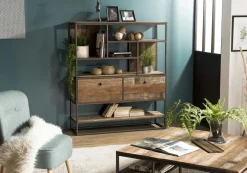 Swing Bibliothèques En Bois|Bibliothèques En Bois|Bibliothèque étagère teck recyclé 2 portes