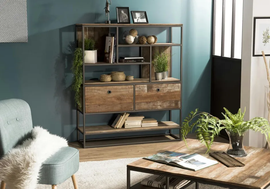 Swing Bibliothèques En Bois|Bibliothèques En Bois|Bibliothèque étagère teck recyclé 2 portes