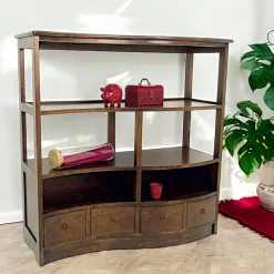 Tradition Bibliothèques En Bois|Bibliothèques En Bois|Bibliothèque Vague Hévéa 4 tiroirs, 2 niches, 2 étagères 120x50x124cm