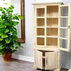 Tradition Bibliothèques En Bois|Bibliothèques En Bois|Bibliothèque vitrée 4 portes hévéa 90x45x205cm