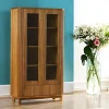 IENA Vaisseliers Contemporains|Vaisseliers Contemporains|Bibliothèque vitrée chêne rainuré 2 portes 2 tiroirs