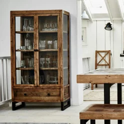 BRISBANE Vaisseliers Industriels|Vaisseliers Industriels|Bibliothèque vitrine bois recyclé