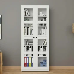 SALTA Bibliothèques En Bois|Bibliothèques En Bois|Bibliothèque vitrine vert sauge, 6 étagères réglables