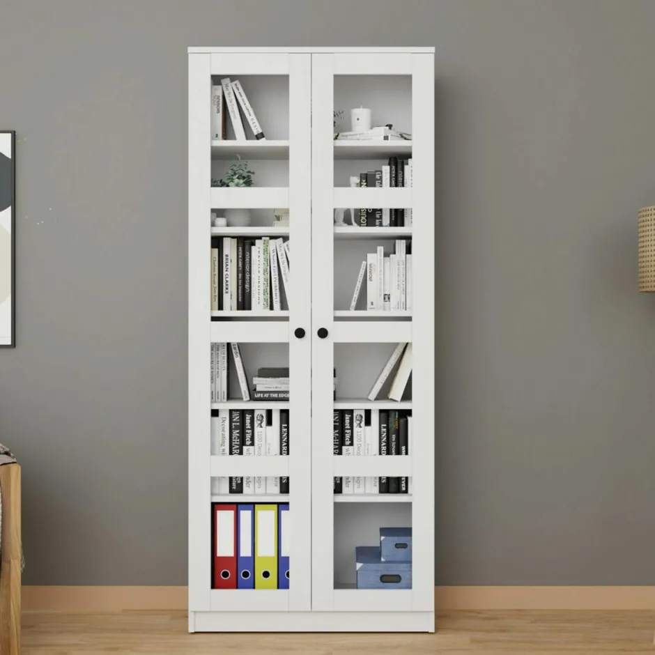 SALTA Bibliothèques En Bois|Bibliothèques En Bois|Bibliothèque vitrine vert sauge, 6 étagères réglables