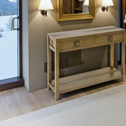 Tessa Bouts De Canapé En Bois|Bout de canapé / Chevet Hévéa double plateaux 50x50x55cm