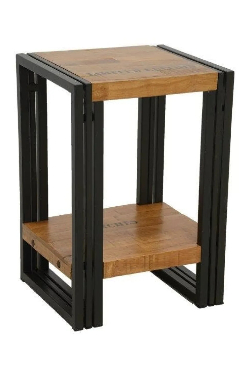 Docker Bouts De Canapé Industriels|Bouts De Canapé En Métal|Bout de canapé / Table d'appoint hévéa recyclé naturel et métal noirci 2 plateaux 35X30X50cm