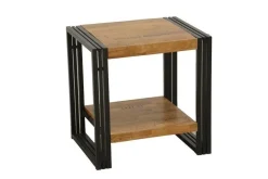 Docker Bouts De Canapé Industriels|Bouts De Canapé En Métal|Bout de canapé / Table d'appoint hévéa recyclé naturel et métal noirci 2 plateaux 35X30X50cm