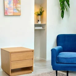 Baltic Tables De Chevet Scandinaves|Bout de Canapé / Table de Chevet Hévéa 2 tiroirs, 1 niche basse 50x50x50cm