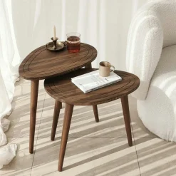 TENA Sellettes En Métal|Bouts De Canapé En Bois|Bout de canapé bois gris foncé - tronc d'arbre (lot de 2)