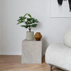 TRINITE Bouts De Canapé En Métal|Bouts De Canapé En Bois|Bout de canapé cube - effet marbre beige, design contemporain