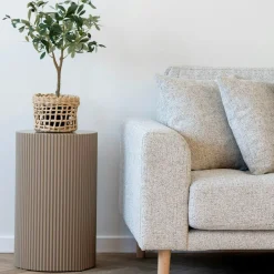 TRINITE Bouts De Canapé En Bois|Bout de canapé design - forme ronde striée, beige naturel