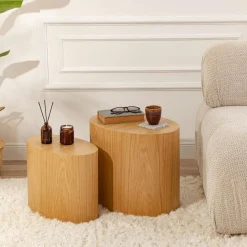 MARFA Tables Basses Gigognes|Bout de canapé design effet bois - forme ovale (2 pièces)