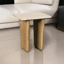 MOON Bouts De Canapé En Bois|Bout de canapé en bois de manguier et travertin