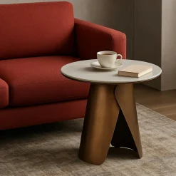 SEMPIONE Bouts De Canapé En Métal|Tables Basses Rondes|Bout de canapé en céramique blanche