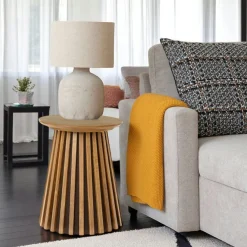 AMSTERDAM Bouts De Canapé En Bois|Tables Basses Rondes|Bout de canapé rond en chêne noir avec piètement baguette ø40 cm