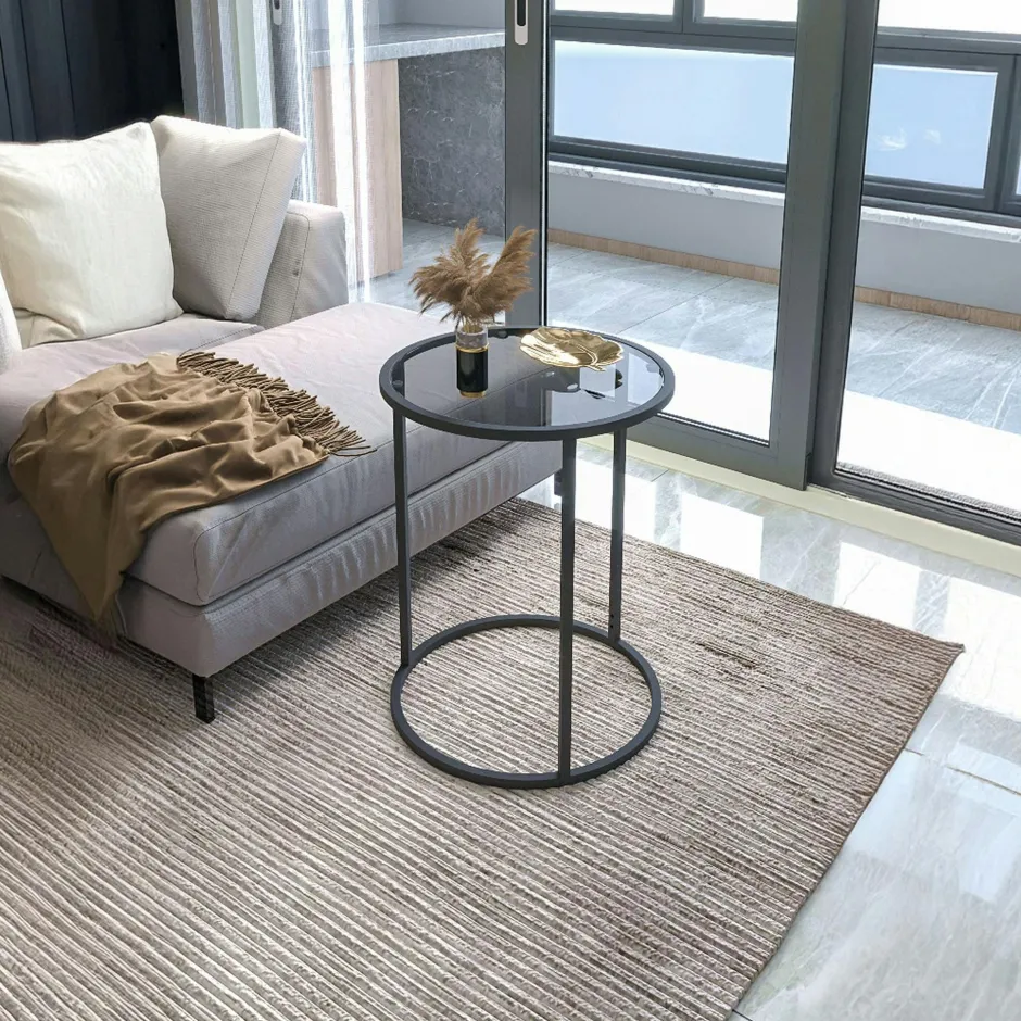 TULUM Bouts De Canapé En Métal|Bout de canapé rond en verre trempé - style design