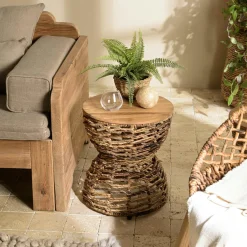 Swing Bouts De Canapé En Bois|Bout de canapé rond forme sablier bois et cannage tressé