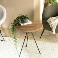 CRACOVIE Sellettes En Métal|Tables D'Appoint Rondes|Bout de canapé rond pin recyclé