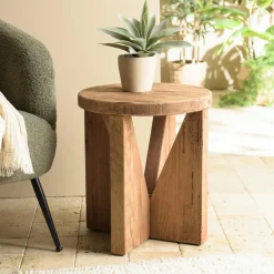 DENVER Univers Déco·Maison De Campagne|Bouts De Canapé En Bois|Bout de canapé rond pin recyclé pieds géométriques