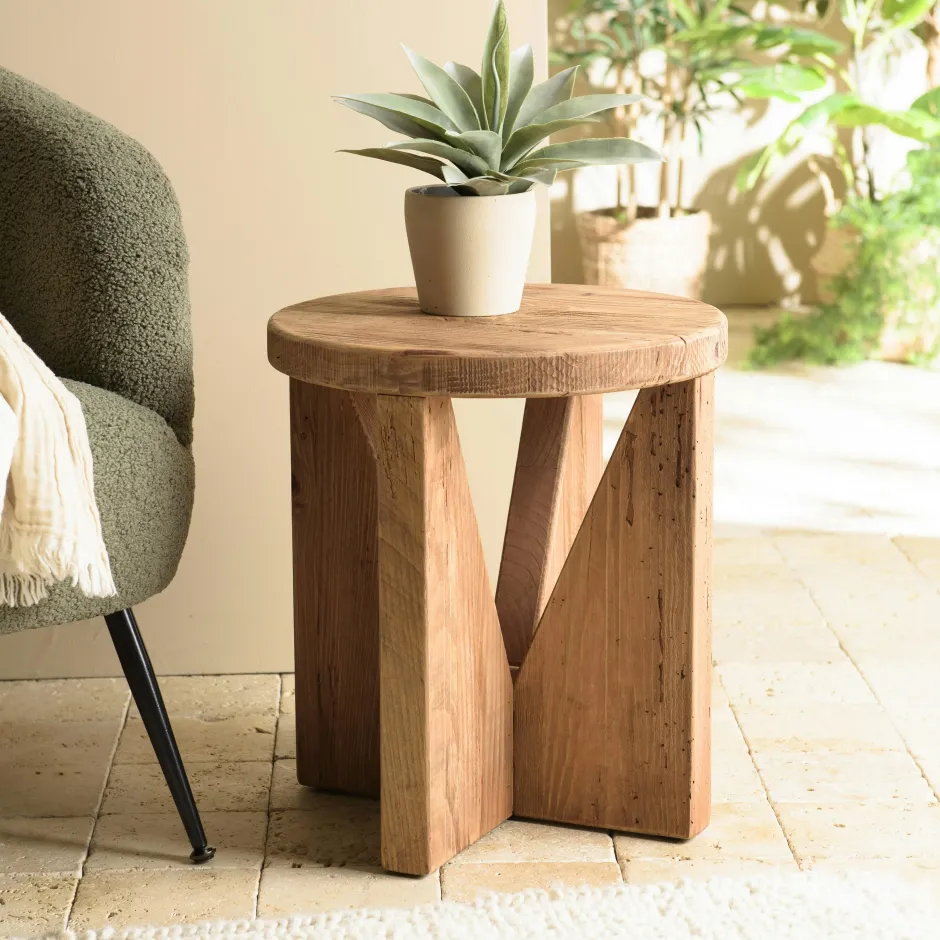 DENVER Univers Déco·Maison De Campagne|Bouts De Canapé En Bois|Bout de canapé rond pin recyclé pieds géométriques