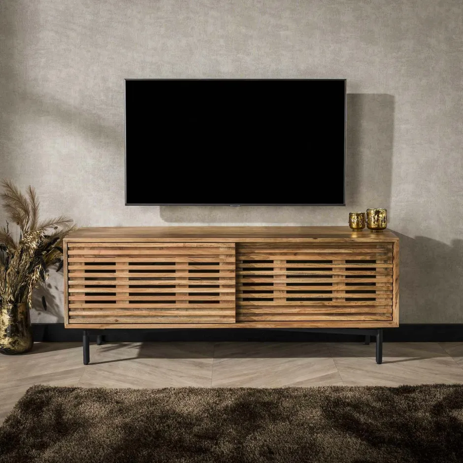 DELHI Bouts De Canapé En Métal|Bouts De Canapé En Bois|Bout de canapé rond strié