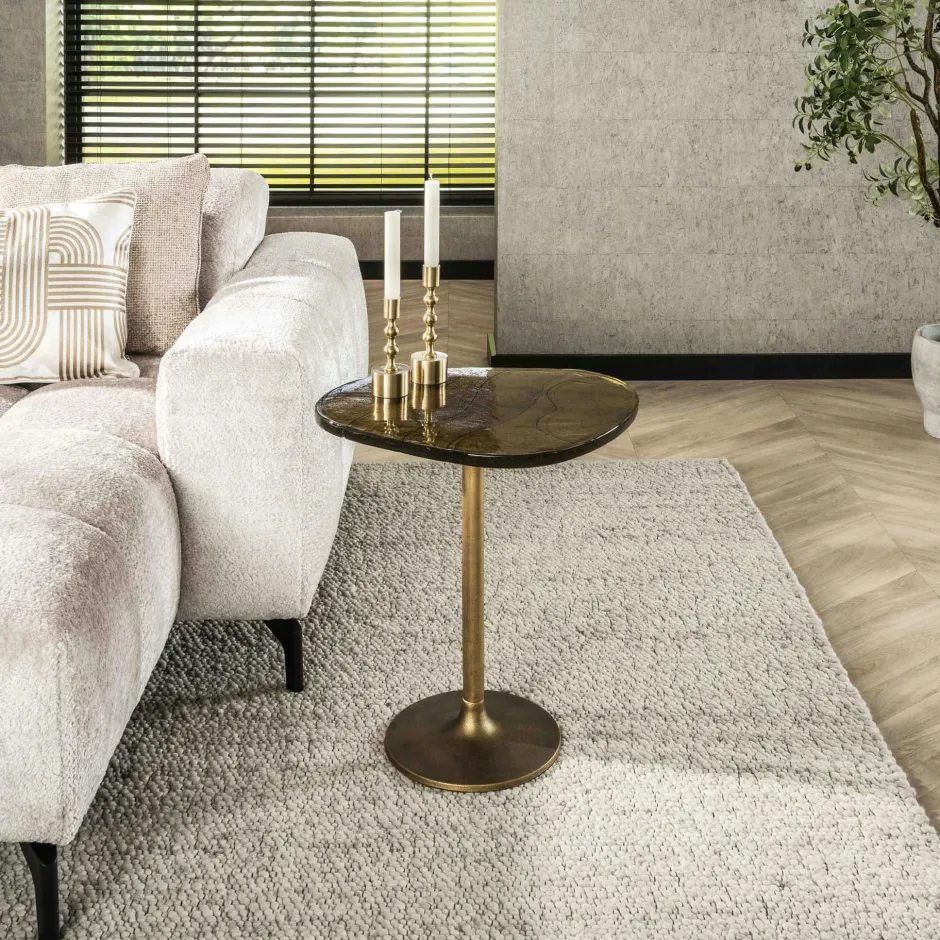 LAGUNA Bouts De Canapé Design|Bout de canapé verre – finition cuivre antique, 60 cm