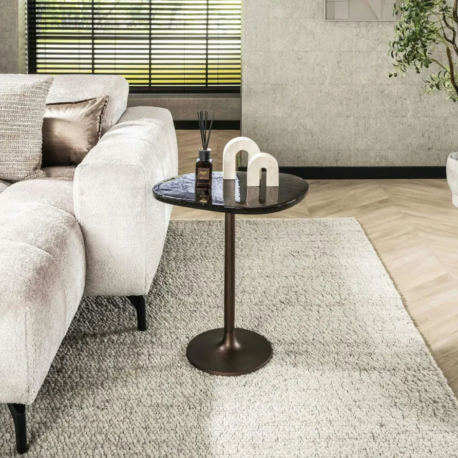 LAGUNA Bouts De Canapé Design|Bout de canapé verre – finition cuivre antique, 60 cm