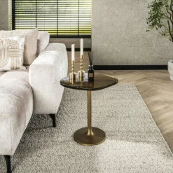 LAGUNA Bouts De Canapé Design|Bout de canapé verre – finition antique dorée, 50 cm