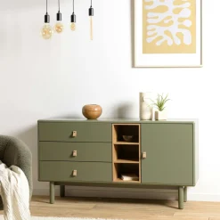 GUILIN Buffets Contemporains|Buffets Contemporains|Buffet 1 porte 3 tiroirs bois vert nature