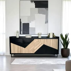 ANINA Buffets Noirs|Buffets Noirs|Buffet 4 portes bois noir et blanc