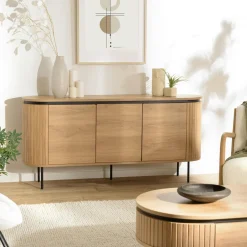 JINAN Buffets Contemporains|Buffets Contemporains|Buffet 3 portes bords arrondis bois décor strié