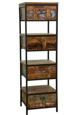 Loft / Loft Colors Buffets Industriels|Buffets Industriels|Buffet à roulettes 3 tiroirs, 1 porte coulissante, 1 niche ouverte en Hévéa recyclé coloré et métal 120x45x80cm LOFT COLORS