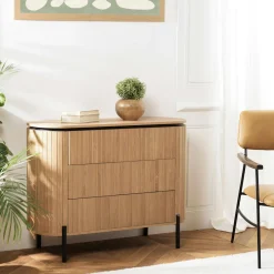 ALMEIRA Buffets Contemporains|Buffets Contemporains|Buffet 3 tiroirs lames de pin bords arrondis