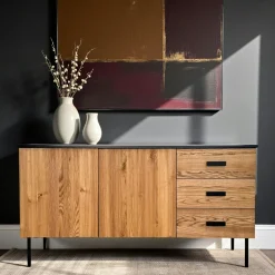 TARAN Buffets Contemporains|Buffets Contemporains|Buffet bas 2 portes en bois bicolore, façade ondulée