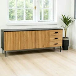 TARAN Buffets Contemporains|Buffets Contemporains|Buffet bas 2 portes en bois bicolore, façade ondulée