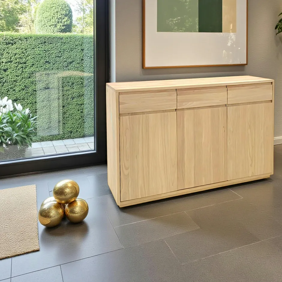 Baltic Buffets Contemporains|Buffets Contemporains|Buffet bas Hévéa 3 portes, 3 tiroirs 130x40x88cm