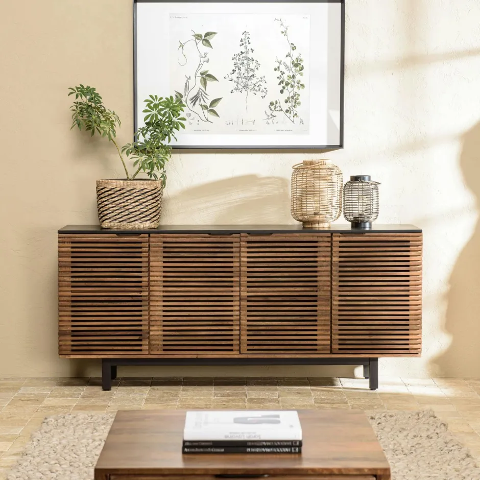 KANHA Univers Déco·Globe-Trotter|Buffets En Bois|Buffet bois exotique 4 portes ajourées