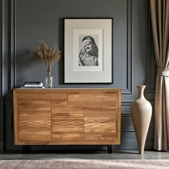 ROSETO Buffets Contemporains|Buffets Contemporains|Buffet bois massif 3 portes - frise décorative