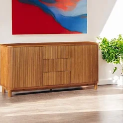 IENA Buffets Contemporains|Buffets Contemporains|Buffet chêne rainuré moderne 2 portes 3 tiroirs