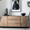 HUDSON Buffets Contemporains|Buffets Contemporains|Buffet contemporain chêne massif encadrement métal noir