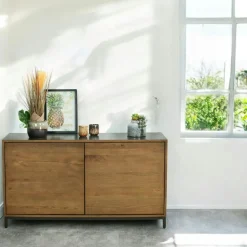 HUDSON Buffets Contemporains|Buffets Contemporains|Buffet contemporain chêne massif encadrement métal noir