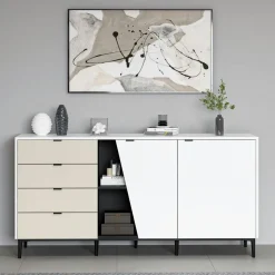 JENA Buffets Contemporains|Buffets Contemporains|Buffet design contemporain noir et blanc à pan oblique