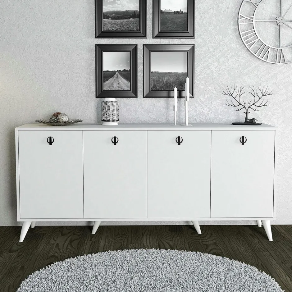 UMEA Buffets Contemporains|Buffets Contemporains|Buffet design moderne 4 portes, façade effet marbre noir