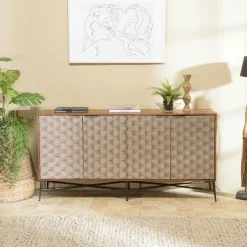 KANHA Buffets En Bois|Buffets En Bois|Buffet en bois 4 portes motifs graphiques
