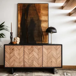 FAGA Buffets Contemporains|Buffets Contemporains|Buffet en bois recyclé FSC 3 portes motif chevron